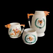 1940s Portland Pottery Fox Hunting Scene Teapot Creamer Sugar Bowl England PPC picture
