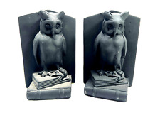 vtg Gothic Black Owl Bookends diecast metal halloween haunted house picture