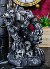 Steampunk Robotic Werewolf Crushing Skull Statue Lycan Cyborg Wolf Figurine picture