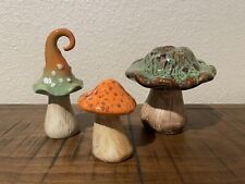 Set of 3 Ceramic Mushrooms Large Orange Green Glazed *Beautiful* picture