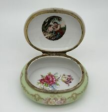 Antique Hand-Painted Porcelain Trinket Box with Gold Accents and Floral Design picture