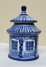 Vintage Blue & White Chinoiserie Pagoda Style Storage Canister picture