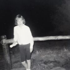Vintage Black and White Photo Evil Girl Glowing Eyes Dark Night Fence Field picture