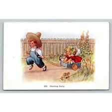 Farm Boy Pulling Blonde City Girl Pullcart Children Playing 462 Coaching Party picture