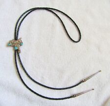 Route 66 Souvenir Nickel Silver & Turquoise Western Cowboy Rodeo Saddle Bolo Tie picture