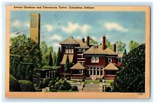 1943 View Of Irwins Gardens And Tabernacles Tower Columbus Indiana IN Postcard picture