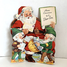 Vintage Large Santa & Elves Christmas Card, Gibson 3D To A Dear Son Unused picture