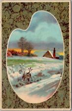 Vintage 1916 Embossed Greetings Postcard / Artist's Palette / Winter House Scene picture