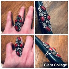 Vintage NAVAJO Mexico Native Silver RED Coral Ring SZ 8 picture