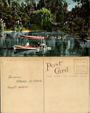 East Lake Park Los Angeles CA white swan boat with canopy bridge unmailed picture