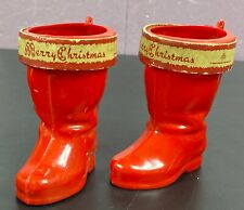 Vintage Rosen Christmas Boot Candy Container Santa Claus Red Hard Plastic 2 Lot picture