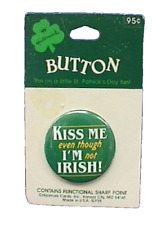 Hallmark BUTTON PIN St Patrick Vintage KISS ME NOT IRISH Hoilday PINBACK NEW* picture