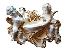 VINTAGE 3D ANGEL CHERUBS VICTORIAN WHITE GOLD WALL POCKET HOLLYWOOD REGENCY  picture
