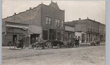 BUSY MAIN STREET SCENE walkerton in real photo postcard rppc indiana motorcycle picture