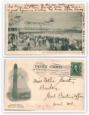 1904 Boardwalk & Tilyou's Pier Atlantic City RPPC Absecon Light NJ Postcard A6 picture