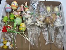 Vintage Easter Floral Picks Flocked Egg Bunny Blow Mold Felt Chenille Lot Chick picture