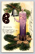 c1905 Anthropomorphic Pirple Candle Rings Bell Pretzel Chocolate Christmas P799 picture