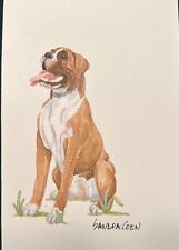 Boxer  Original Watercolor by Sandra Coen  Sitting picture
