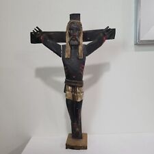 Vintage Southwest Wood Santo Crucifix Jesus Hand Carved Poly Chrome 18