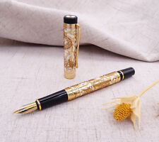 Jinhao 5000 Fountain Pen Dragon Texture Carving F Nib Writing Pen Yellow-Golden picture