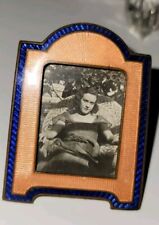 Antique Miniature Victorian Guilloche Blue Enamel Picture Frame & Picture picture