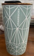 Starbucks - Light Green/White Geometric Design Ceramic Travel Tumbler (12 Oz) picture