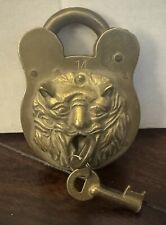 Antique Brass Lion Face Padlock with 2 Keys 1896 #14 picture