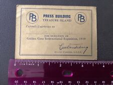 Golden Gate International Expo 1939, Press Building Pass. San Francisco - GUC picture