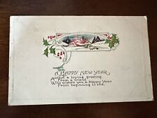 Vintage Happy New Year Wish Holly House Posted 1918 H31 picture