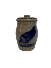 Vtg Rowe Pottery Works Rooster Chicken Crock Jar With Lid Salt Glazed 7” 1986 picture
