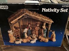 Vintage Sears Christmas Nativity Set 11 Pc Wood Stable w/ box * Never Displayed picture