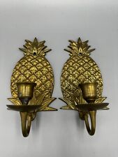 VINTAGE PAIR OF BRASS PINEAPPLE SHAPED WALL SCONCES CANDLE HOLDERS picture