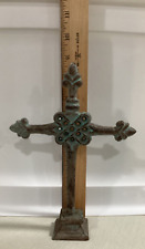 Vtg Antiqued Cast Iron Celtic Irish Style High Cross Free Standing picture