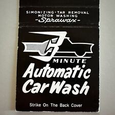Vintage 1960s 3 Minute Car Wash Canada Matchbook Cover Midcentury picture