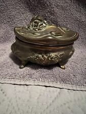 Jewelry Trinket Dresser Box Antique Art Nouveau Small Footed Hinged Lined Brass picture