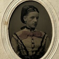 Antique Tintype Photograph Beautiful Affluent Young Woman Tinted Pink Bow picture