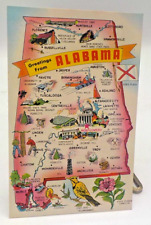 1960 Pictorial Tourist Landmark Map Greetings From Alabama Postcard Cotton St picture