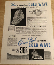 CHARM-KURL COLD WAVE PERMANENT / FLAME-GLO LIPSTICK - Vintage 1945 Magazine Ad picture
