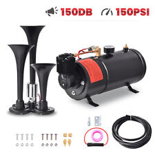3Trumpet Train Air Horn 150PSI 0.8 Gal Air Compressor System Kit Fits Truck Car picture