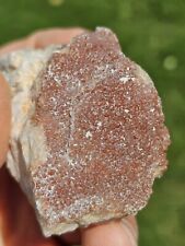130 g Red Quartz Druzy And  Calcite On Ancient Agate  picture