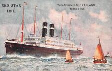 SS LAPLAND AT SEA ~ RED STAR SHIP LINE, ARTIST IMAGE, used Gibraltar 1927 picture