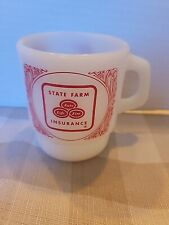Vintage Anchor Hocking State Farm Insurance Milk Glass Mug - Red Print EUC picture
