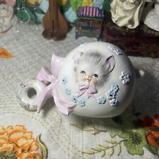 Napcoware C-6700 Vintage Ceramic Baby Rattle Vase Girl Pink KITTEN picture