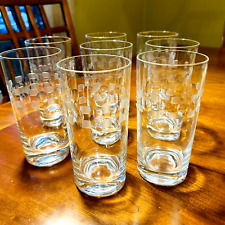 VTG MCM Drinking Glasses Cubists Etched Squares Cut Ovals Rare Pattern Set of 8* picture