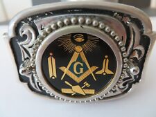 Vintage Masonic Leather Belt w/ Black Enamel and Gold Symbols Buckle 38