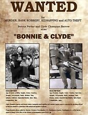 1934 BONNIE AND CLYDE PHOTO 8.5X11 WANTED POSTER ORIGINAL GANG MOB REPRINT picture