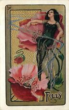 S/A Postcard Ryan A633 Folly Woman Sitting In Flowers Smells Fragrance Embossed picture