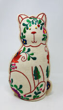 Antique Large FOLK ART Cat Embroidered Pin Cushion Doll Felt Stuffed KP21 picture