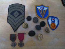 Lot of 13 Vintage Military Pins, Medals, Patches & Buttons U. S. Army WW2, Korea picture