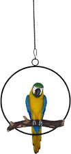 Ebros Patio Home Garden Hanging Scarlet Macaw Parrot Perching on Branch in Metal picture